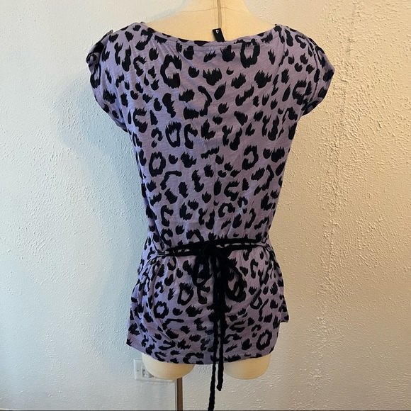 H&M Purple Leopard Short Sleeve Tunic Top With Sash Size 4 - Picture 4 of 6